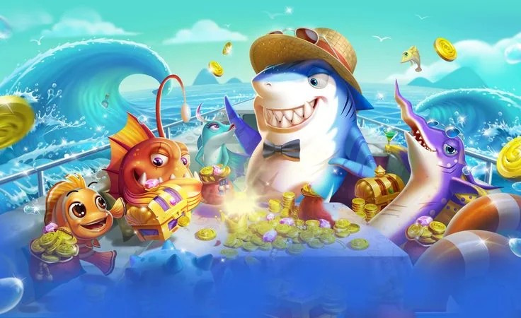 Adegan target ikan dan meriam dalam permainan arcade bawah laut