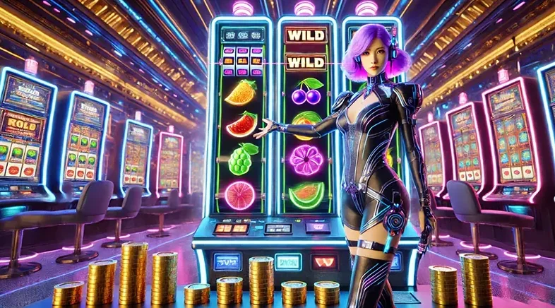 Antarmuka slot mobile dengan reel, simbol, dan panel permainan